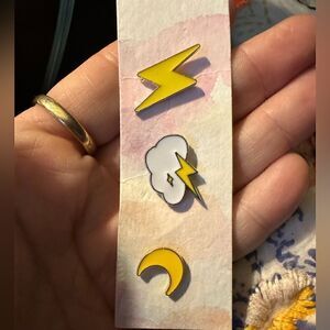 Set of 3 Weather Cloud Lighting Moon Brooch Fashion Jewelry Awareness Gift